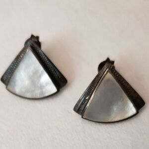 Source Unknown Silver and White Geometric Earrings